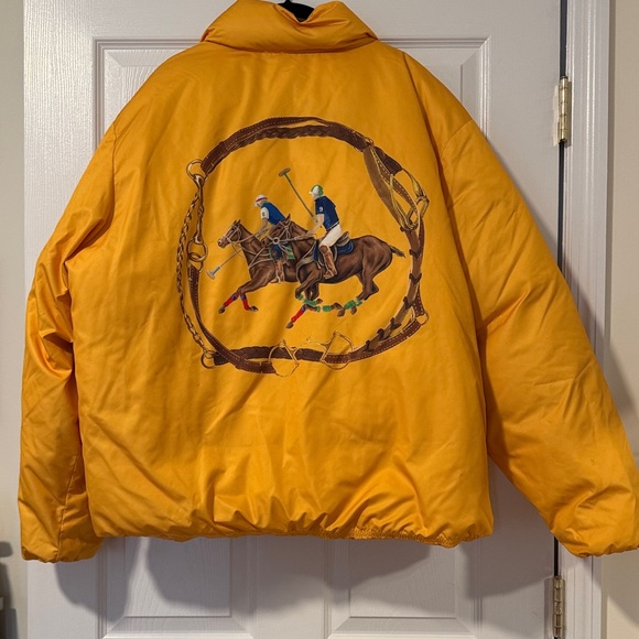 Polo Ralph Lauren Yellow Puffer Jacket with Embroidered Logo and Polo Print XXL - Picture 11 of 12